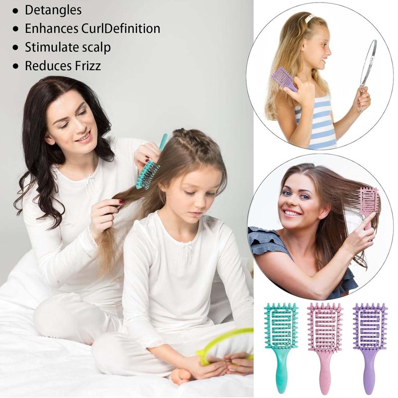 Skiennix Curl Defining Brush - Vented Detangling Hair Brush for Wet & Dry Styling | 2-Piece Set in Green