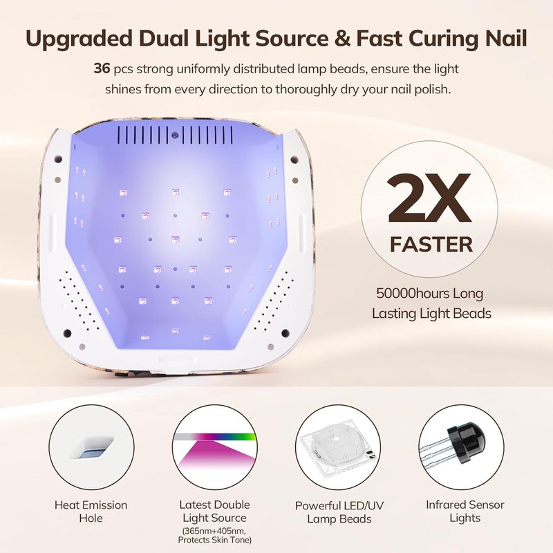LED Nail Lamp - 54W Cordless UV Light for Gel Nails | 2X Faster Curing, 4 Timer Settings, Leopard Print Design