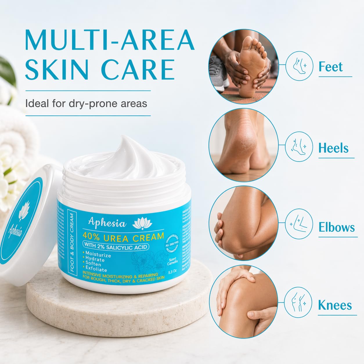 Urea Cream 40 Percent for Feet Maximum Strength w/ Vitamin E & 2% Salicylic Acid, Non-Greasy Formula Foot Cream for Summer Dry Cracked Heels - Intense Moisturizer Callus Remover for Hands, Foot, Body
