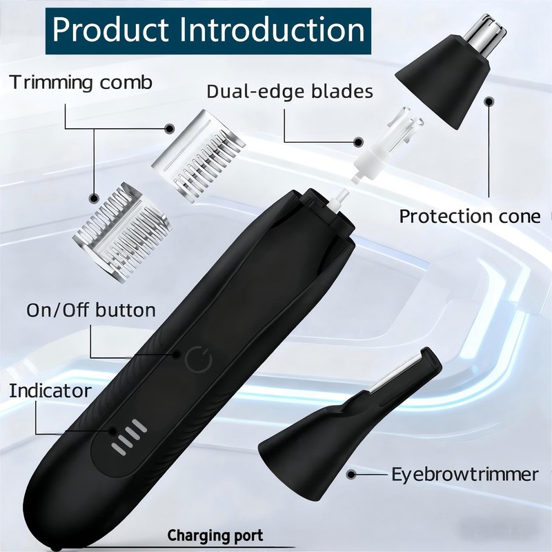 AsBellt Ear and Nose Hair Trimmer for Men, 2026 USB Rechargeable 3 in 1 Professional Painless Eyebrow & Facial Hair Trimmer for Men Women, Dual-Edge Blades, Powerful Motor, Easy Cleansing