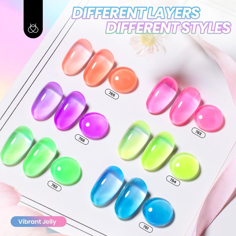 Beetles Neon Gel Nail Polish Set, 6 Colors Summer Jelly Gel Polish Kit Sheer Hot Pink Green Orange Purple Blue Yellow Translucent Effect Soak Off UV French Nail Art Manicure Gift for Women