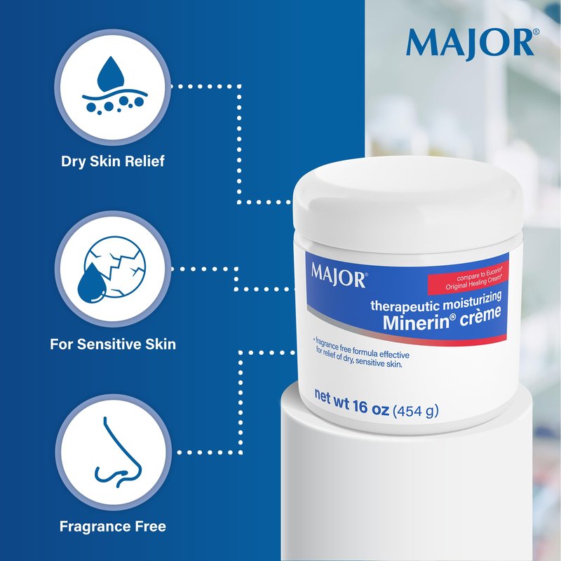 MAJOR Therapeutic Moisturizing Minerin Créme - Body Cream Moisturizer for Dry Skin - Fragrance-Free - 16 Oz. (1 Pack)