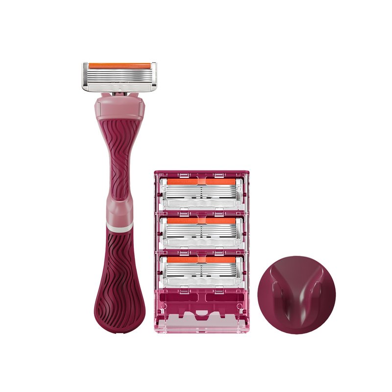 Dollar Shave Club for Women | 1 Maroon Wavy Grip Handle, 4 Razor Refills, 1 Shower Hanger | Razors for Women, Womens Razors for Shaving