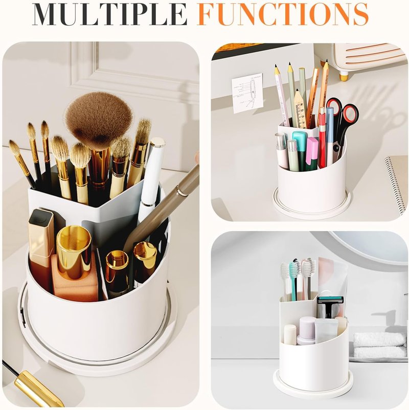 Skiennix Concealed Toothbrush Holder - 360° Rotating Makeup Brush Organizer with Lid | Dustproof, Black