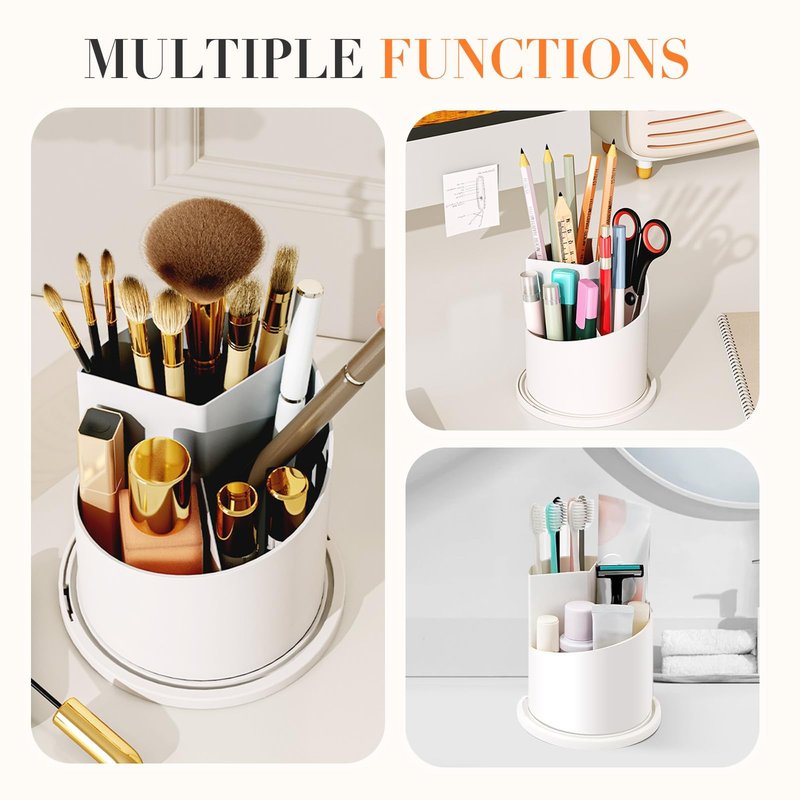 QLODFHG Concealed Toothbrush Holder, Makeup Brush Holder Organizer with Lid 360 Rotating Clear Dustproof for Dresser Tabletop Bathroom Countertop (White)