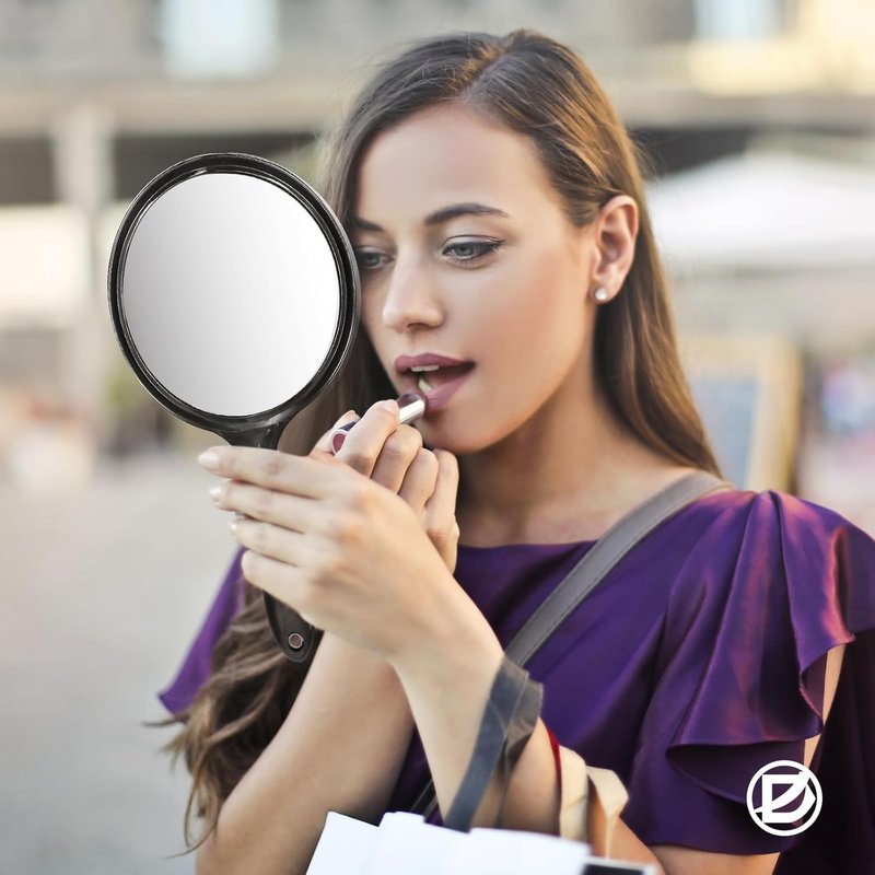 Handheld Mirror - Large Double-Sided Magnifying Makeup Mirror | 5.4" W x 10.4" L, Rounded Black Design