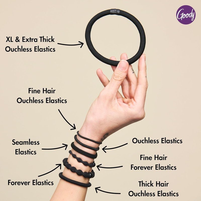 Goody Ouchless Hair Elastics - Tangle-Free Hold for Thick & Curly Hair | 30 Count Rainbow Ponytail Holders