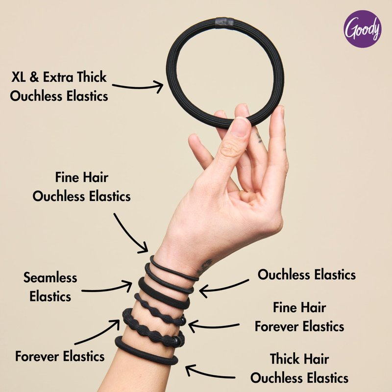 Goody Ouchless Hair Elastics - No Pull, No Breakage, Tangle-Free Hold for Thick, Curly, Coily & Textured Hair - 30 Count, Black, Long-Lasting Ponytail Holders for Women & Men