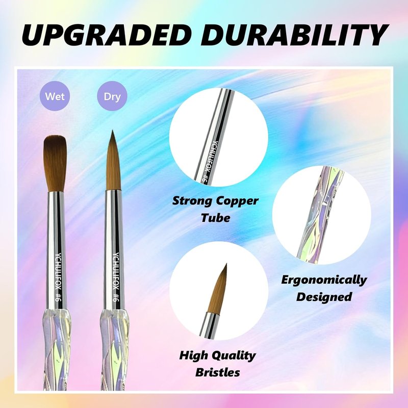 Acrylic Art Nail Kit - 6-Size Brushes for Dip Powder & Gel Nail Art | DIY Home Salon & Professional Use