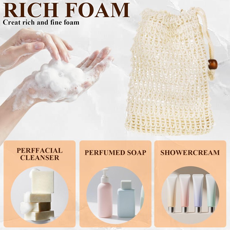 80 Pack Mesh Soap Saver Bags for Bar Soap, Cotton Linen Exfoliating Bar Soap Pouch with Drawstring Soap Bag Holder for Shower Bathroom Kitchen, 3.5x5.5 Inch, Beige