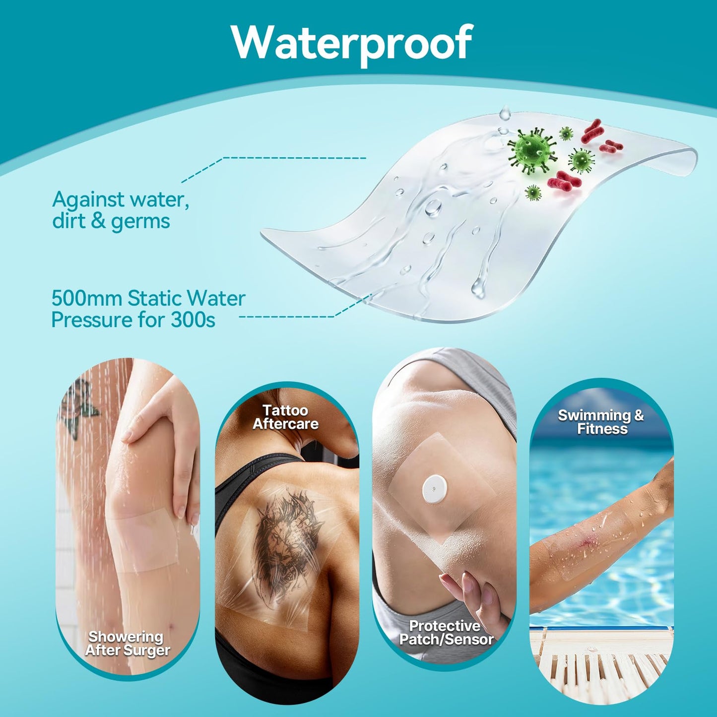 Dimora Transparent Film Dressing 50 Packs, Waterproof Adhesive Clear Bandages 4 in x 5 in, Wound Cover for IV Shield, Tattoo Aftercare Bandage,Clear Bandage Tape for Wound Care
