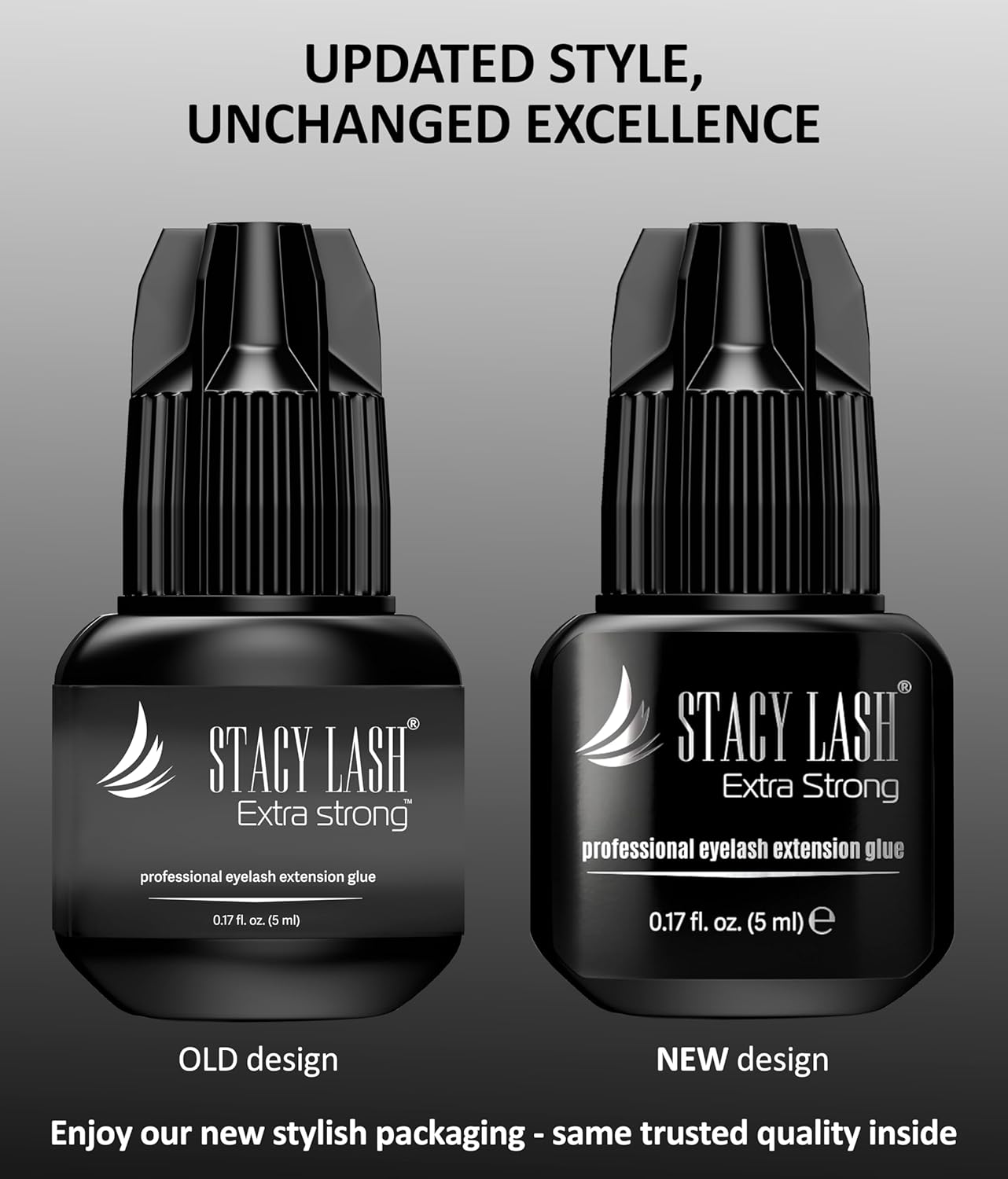 STACY LASH Extra Strong Lash Extension Glue (0.17fl.oz / 5ml) / 0.5-1 Sec Dry/Retention – 8 Weeks/Black Adhesive/Professional Supplies for Eye Lash Extensions