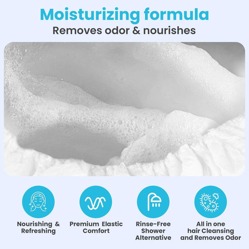 Drench Shampoo Caps No Rinse - Waterless Shampoo Cap and Conditioner - Dry Hair Wash Caps for Elderly or Bedridden - Contains Aloe Vera, Vitamin E and Provitamin B5-6 Counts