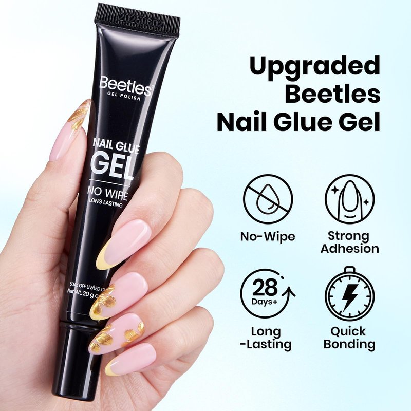 Beetles Solid Nail Glue Gel 2Pcs 20g for Nail Tips, No Wipe Hands-Free Nail Tip Glue, Super Strong for Press On Nails, Acrylic Fake Nails & Nail Extensions, 3D Nail Art, UV/LED Lamp Required