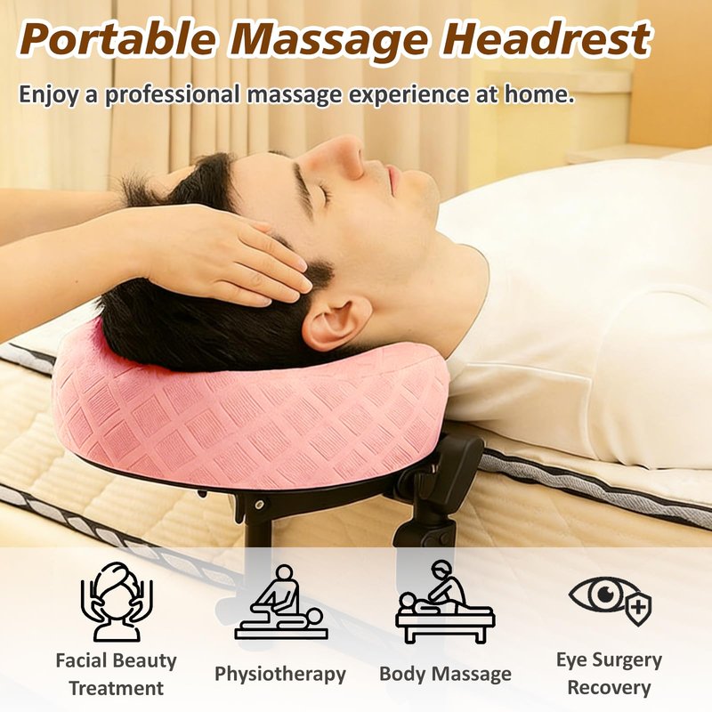 OURSHE Massage Headrest for Bed, Home Mattress Top Massage Kit, Adjustable Massage Table Head Holder for Professional and Home Use with 2 Removable & Washable Pillowcases (Pink & Light Green)