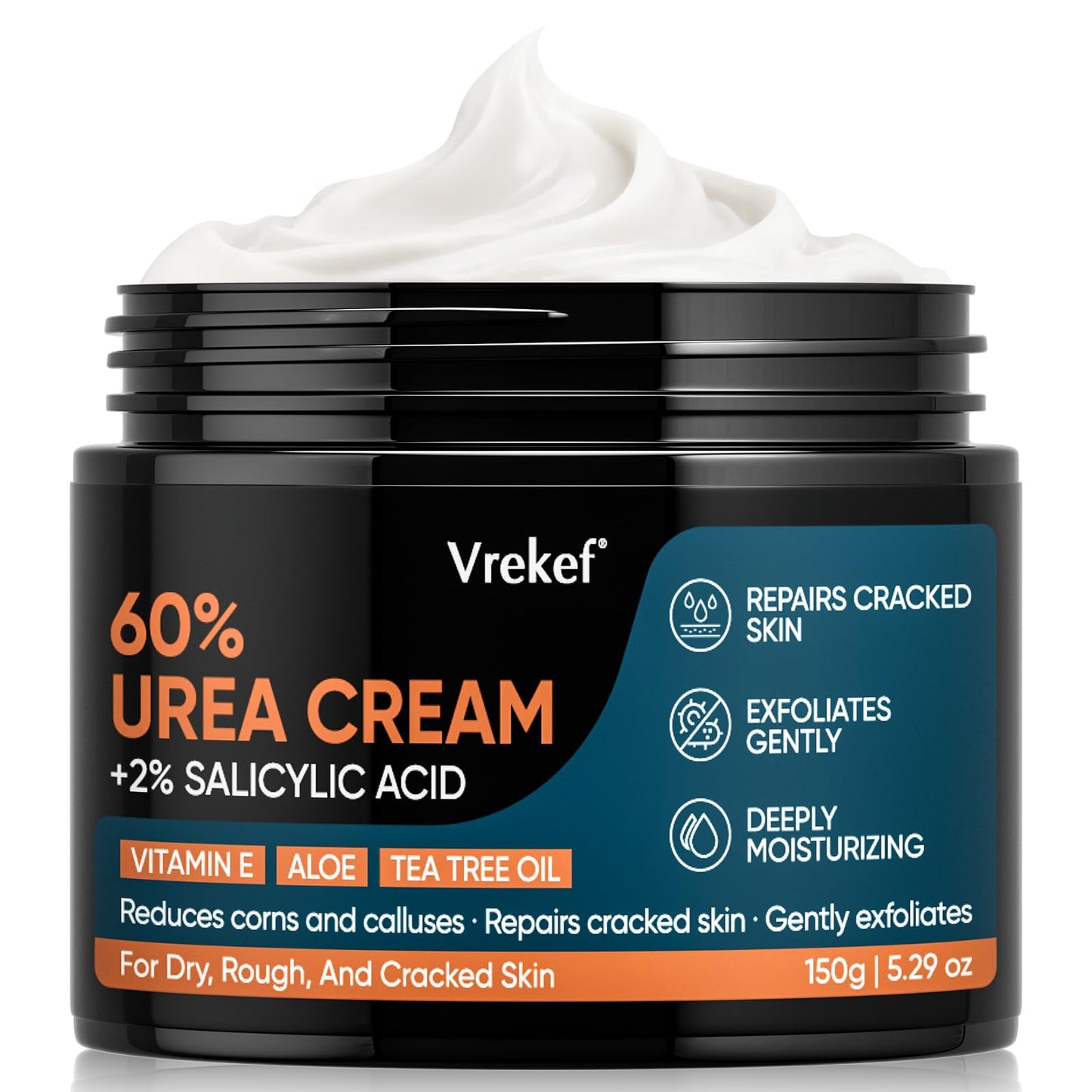 VREKEF Urea Cream 60% with 2% Salicylic Acid, Urea Cream 60 Percent for Feet Maximum Strength, Foot Cream & Callus Remover for Dry Cracked Heels, Rough Thick Skin, Deep Hydration, 5.29 oz