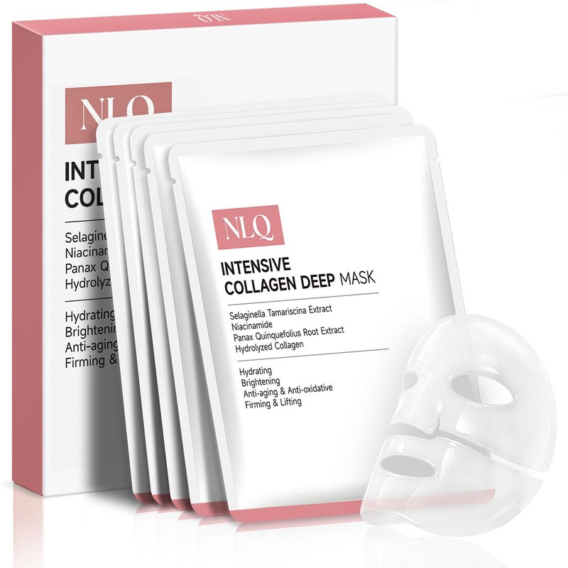 NLQ Collagen Face Mask Overnight Hydrogel Deep Mask - Glass Skin Intensive Hydrating & Firming Pore Refining Anti-Aging Sheet Mask, Skincare Gift for Women (5 Sheets)