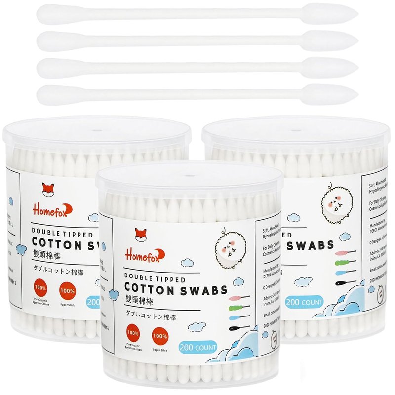 Cotton Swabs Precision Pointed - 600 Count Pointy Organic Cotton Buds Double Side Tightly Wrapped Cotton Tips Paper Stick Soft Gentle Lint-Free Cruelty-Free, Pointy & Round (White)
