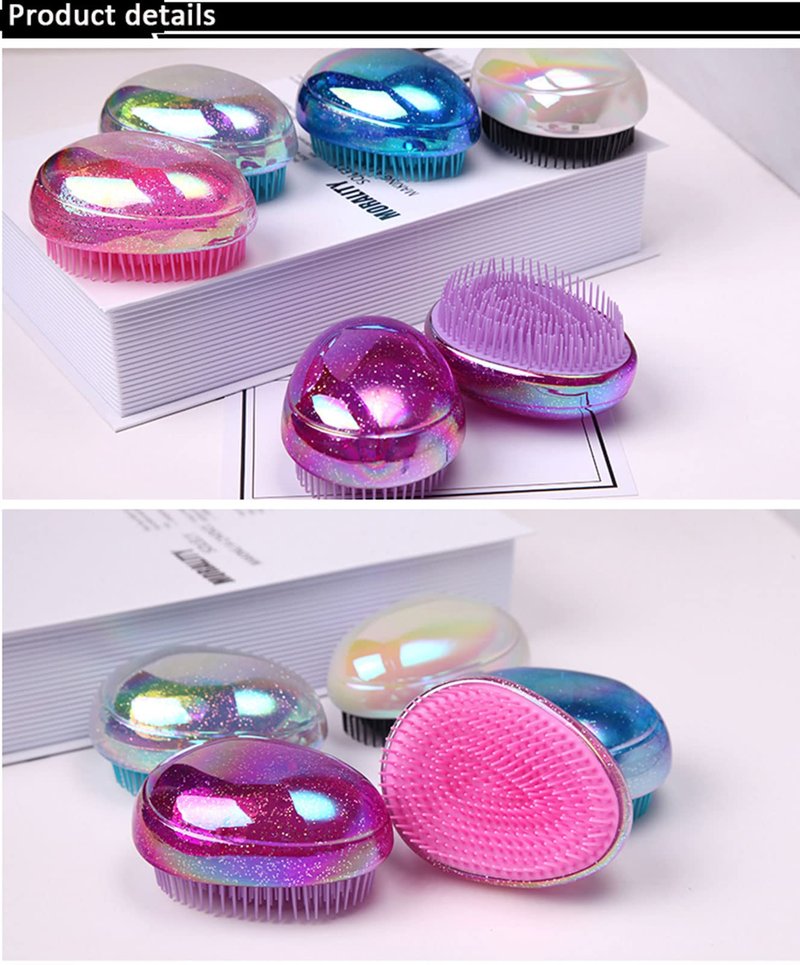 Detangling Brush, Hair Brush Portable Travel, Glitter Egg Shape Anti Static Knots, Air Cushion Massage Detangler Brush for Curly Long Thick Dry Wet Frizzy Damaged Hair Adults Kids