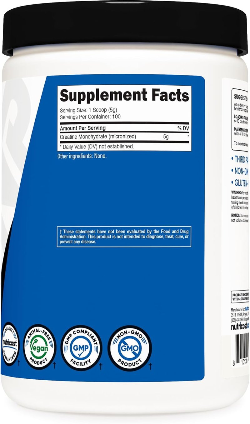 Nutricost Creatine Monohydrate Powder - Micronized Formula, 5000mg Per Serving, 500g (17.9 Oz)