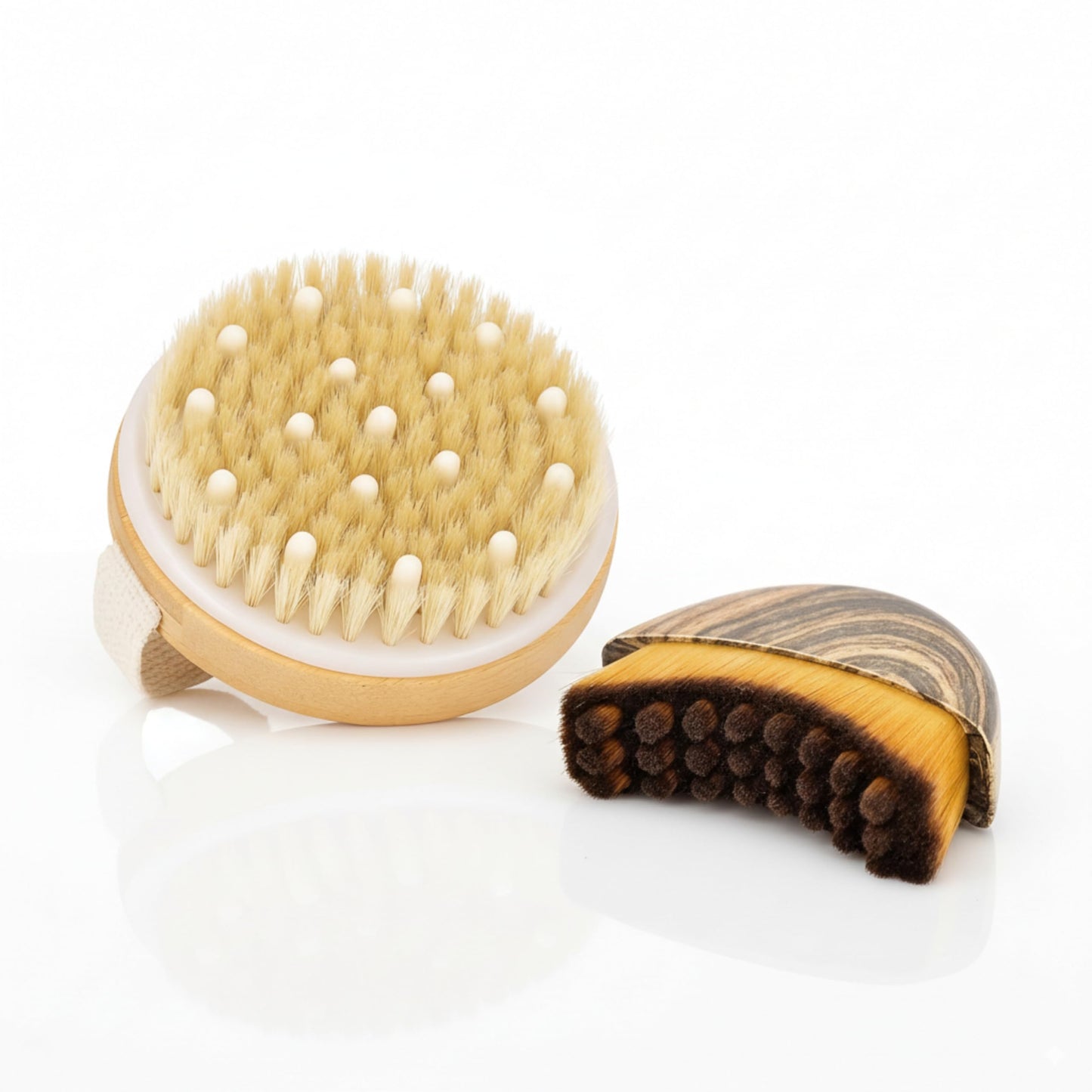 Wendmart 2 in 1 Dry Brushing Body & Face Contour Brush Set – Natural Boar Bristle Body Brush for Lymphatic Drainage, Cellulite & Exfoliation + Soft Facial Brush for Jawline Sculpting & Puffiness