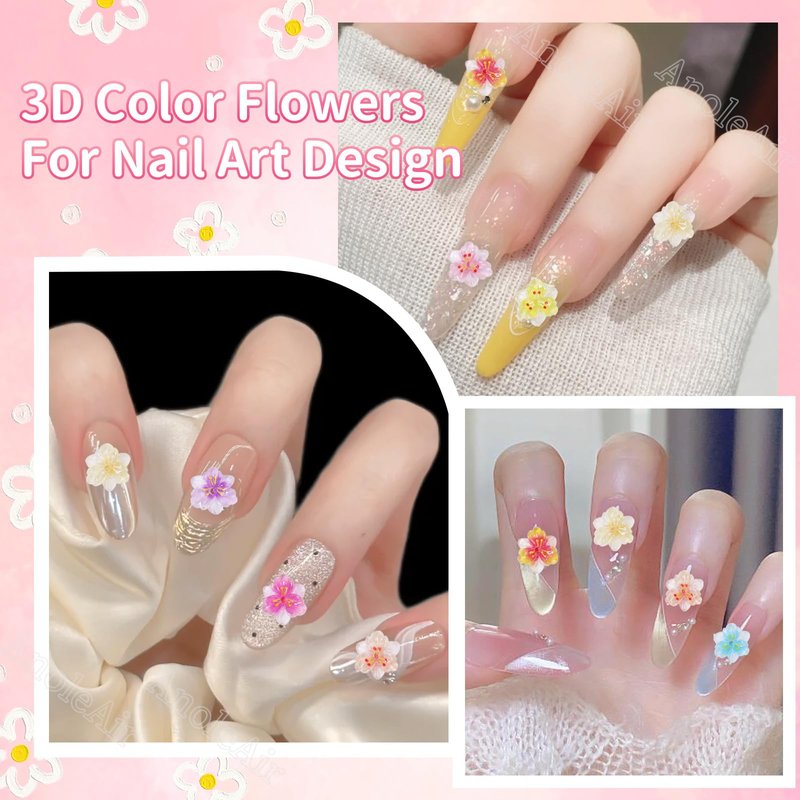 Color Flowers Nail Charms, 3D Egg Sun Flower Nail Art Charms, Color Tropical Flower Blossom Designs Charms for Acrylic Nails Art DIY Design Supplies