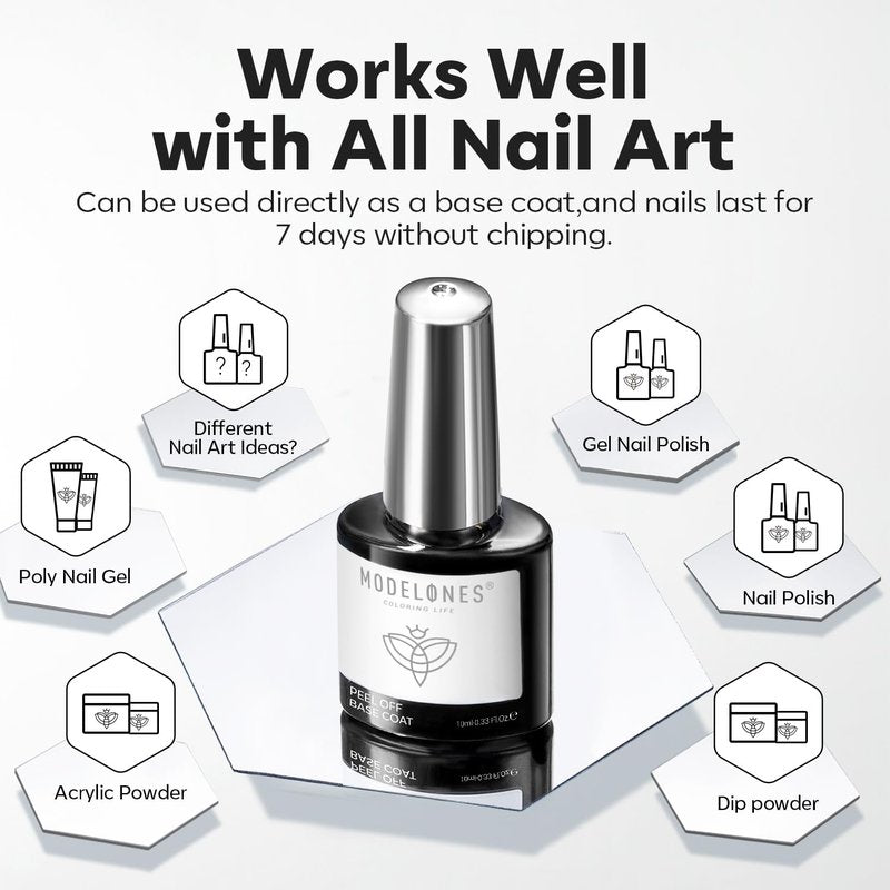 Modelones Non-U V Gel Base Coat - Quick Dry Peelable Formula for Thin & Weak Nails | 10ml