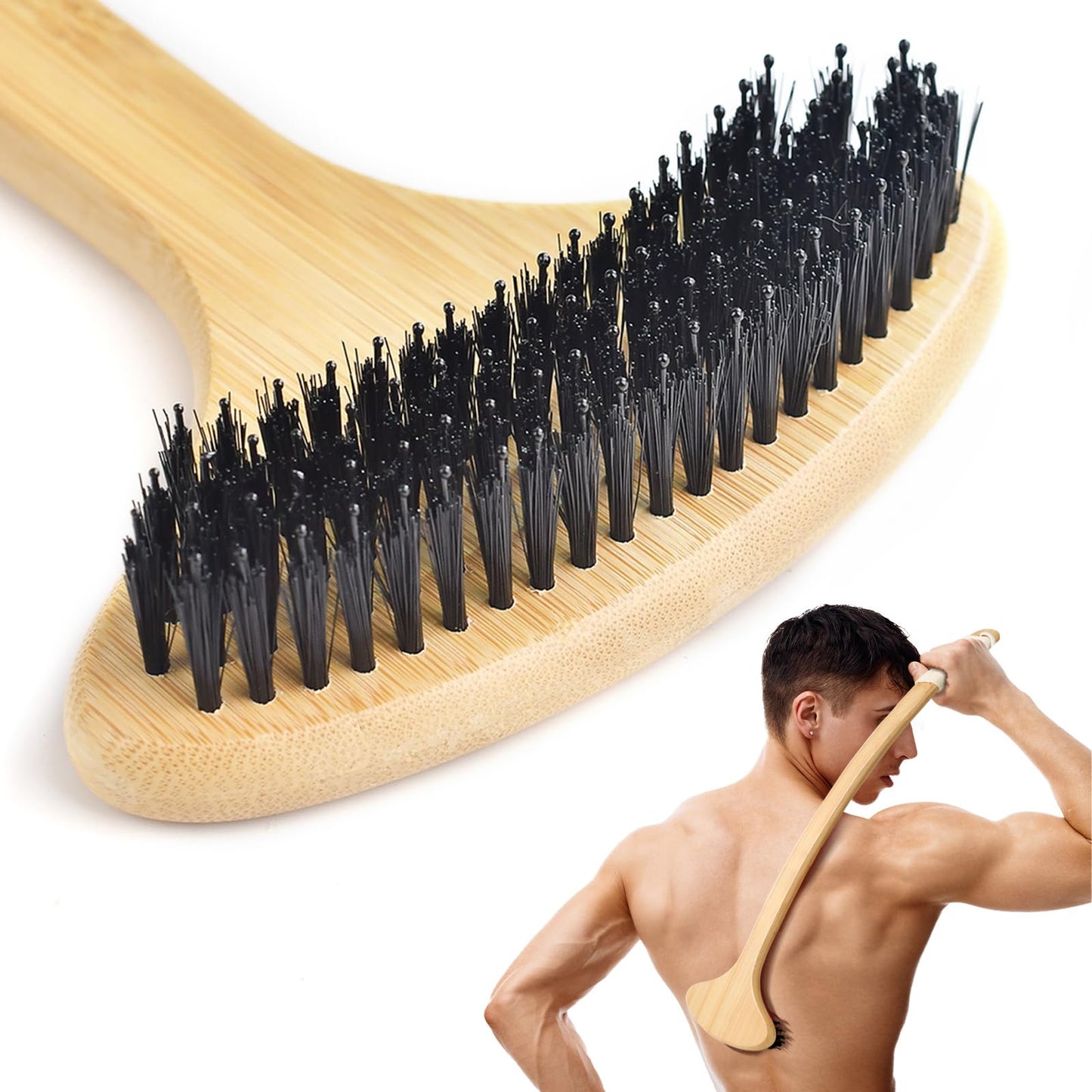 NURENDER 22" Oversized Back Scratcher, Bamboo Body Scratcher for Men and Women, Curved Backscratcher with Long Handle and Wide Nylon Brush Head for Itching Relief, Great for Elders, Pregnant Women