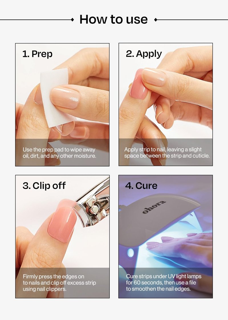 ohora Semi Cured Gel Nail Strips (N Tint High-Teen) - Pink, Tint, Works with Any UV/LED Lamps, Salon-Quality, Long Lasting, Easy to Apply & Remove - Includes 2 Prep Pads, Nail File & Wooden Stick