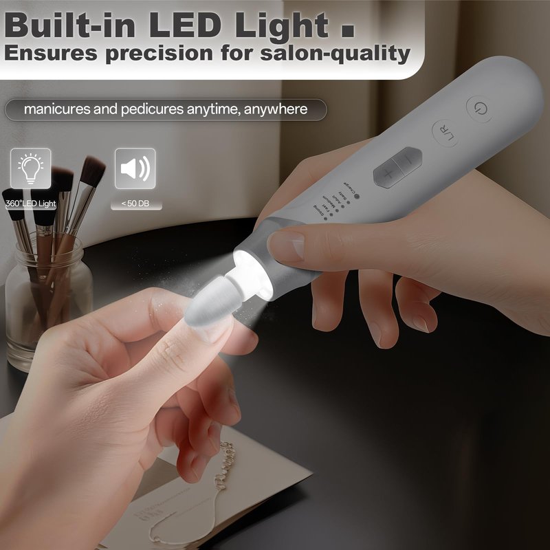 Electric Nail File Drill, Cordless 2000 mAh Rechargeable Nail Filer Electric, Portable Nail Dril Machine Drill for Nails Acrylic Manicure and Thick Toenails Buffer Grinder Care Professional (Silver)