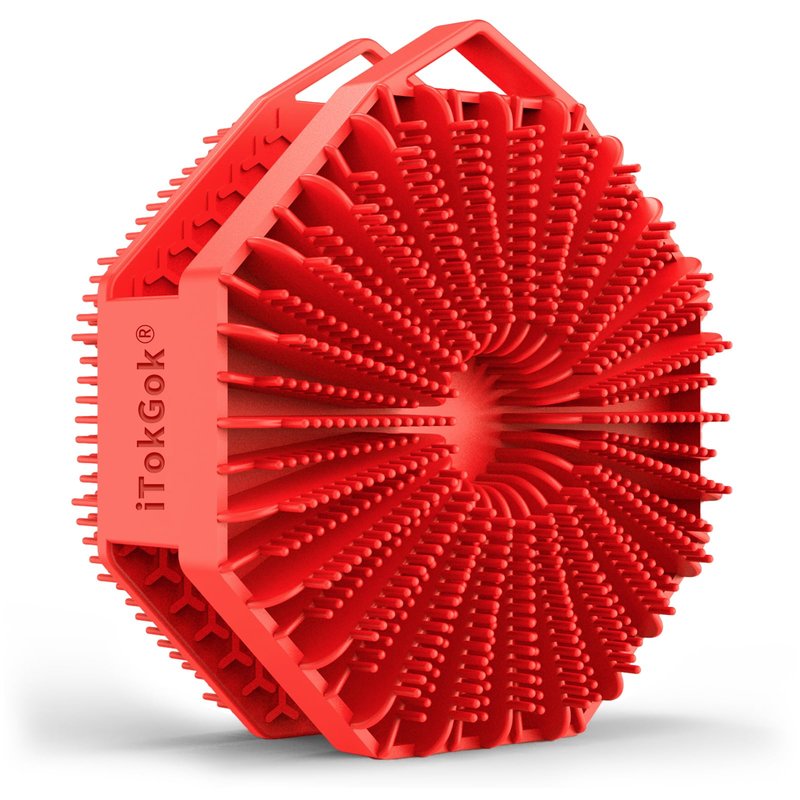 iTokGoK® Silver-Infused 2-in-1 Silicone Body Scrubber, Double-Sided Design Body Brush Silicone Body Scrubber Exfoliating Body Brushes for All Skin for Showering, Lathers Well- Red