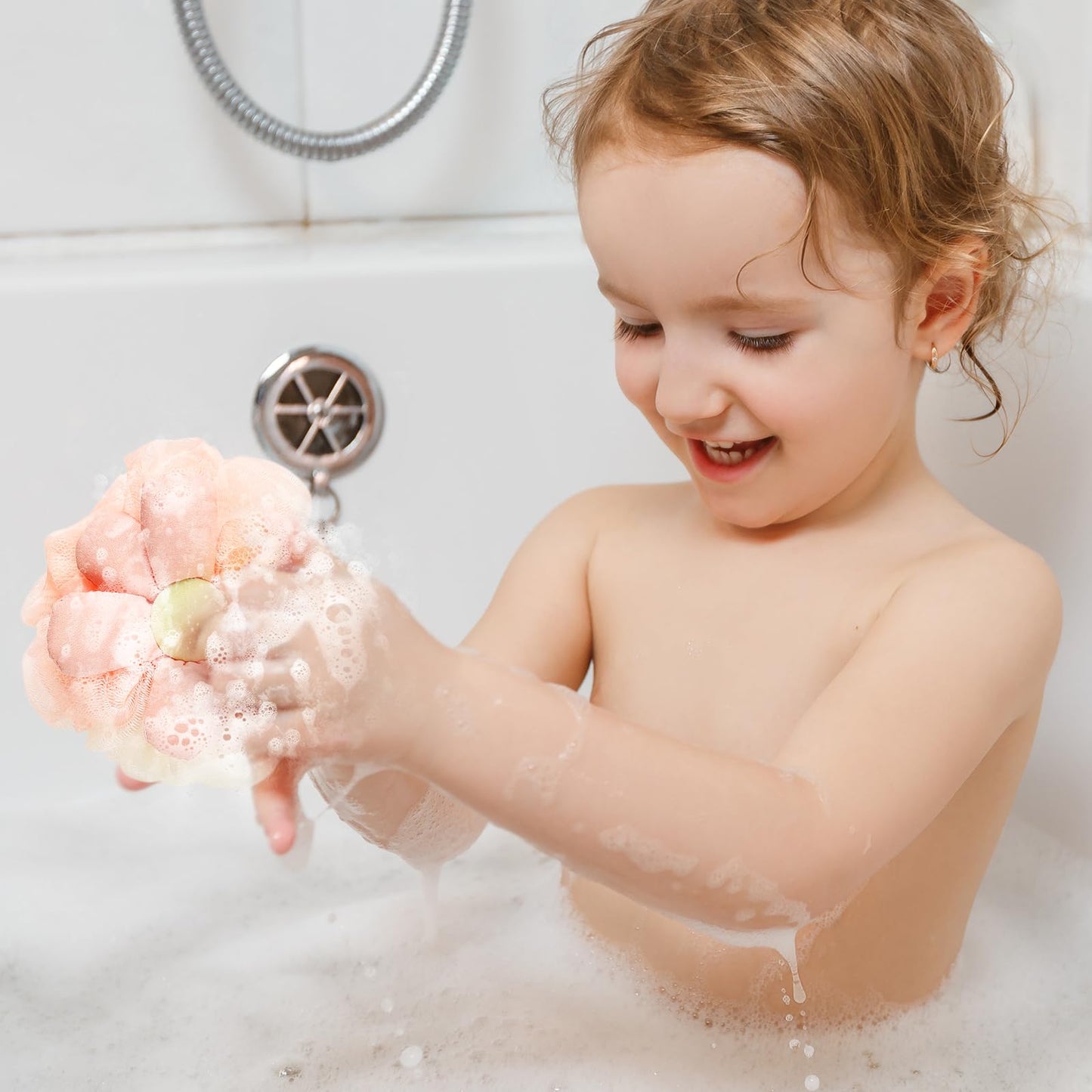 2PCS Cute Flower Bath Sponges Loofah Mesh Pouf Body Scrubber Exfoliating Shower Sponge for Women Shower Puff Soft Loofah Sponge Ball Bath Sponge for Sensitive Skin in Beauty Bathing Accessories