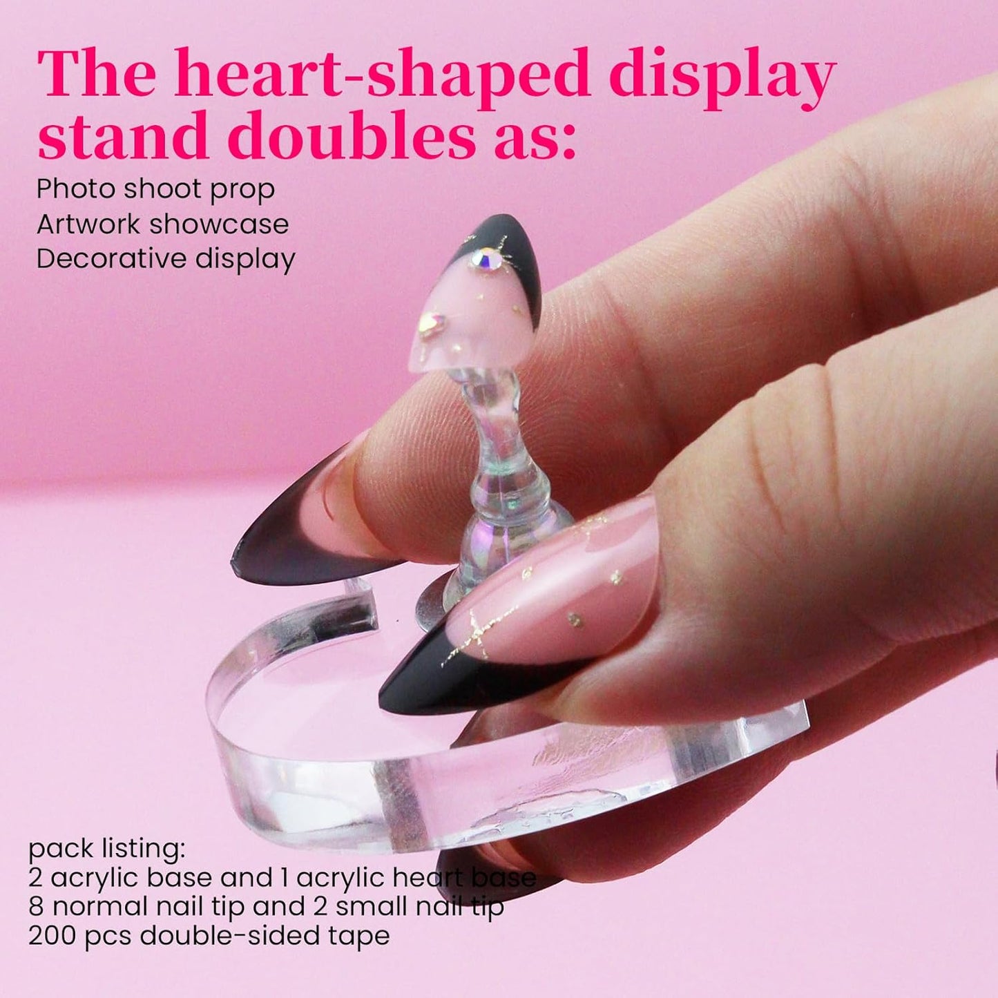 Skiennix Nail Stand - Strong Magnetic Holder Kit for Press-On Acrylic Nails | 200PCS Tape & Heart-Shaped Display