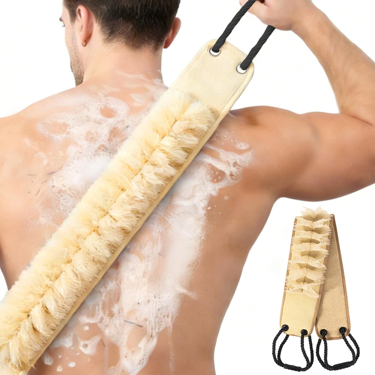 Back Scrubber for Shower with Handles,Double Sided Exfoliating,Bath Back Washer,Back Washer to Deep Clean Your Skin for Men & Women (Beige)