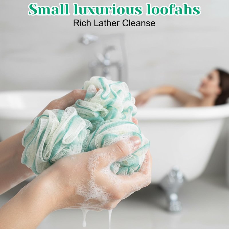 30 Pcs Mini Shower Loofah Bath Sponge, Portable Bath Sponge Puff Quick Lather Durable Mesh Gentle Exfoliation for All Ages Small Size Ideal for Travel Home Gym or on The Go