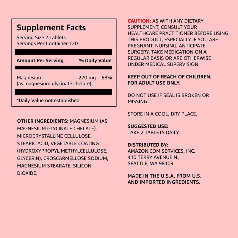 Amazon Elements - Chelated Magnesium, 240 tablets, 270 mg per Serving, as Magnesium Glycinate Chelate, Vegan