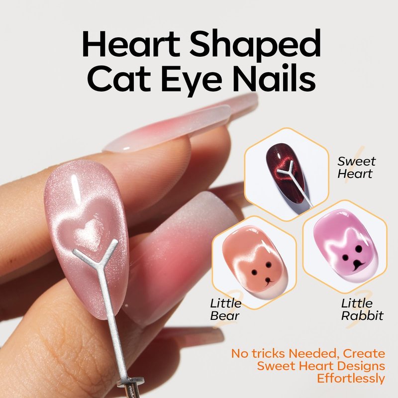 modelones Cat Eye Magnet Set, Heart Nail Art Tool Strong Magnetic Pen Double Head Round Magnets Stick Wand Diverse French Moon Floral Circle Cateye Effect DIY Professional Manicure Gift for Women
