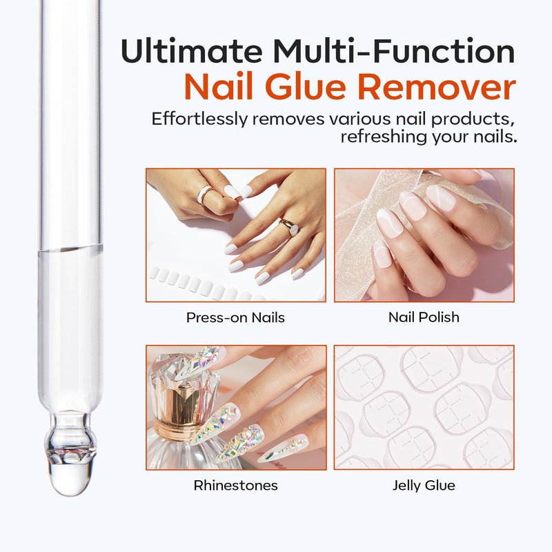 Modelones 50 ML Nail Glue Remover for Base Coat Press On Nails, Upgrade Clear Stick On Nails Remover for Acrylic Tips, Nail Polish Remover with Wood Stick