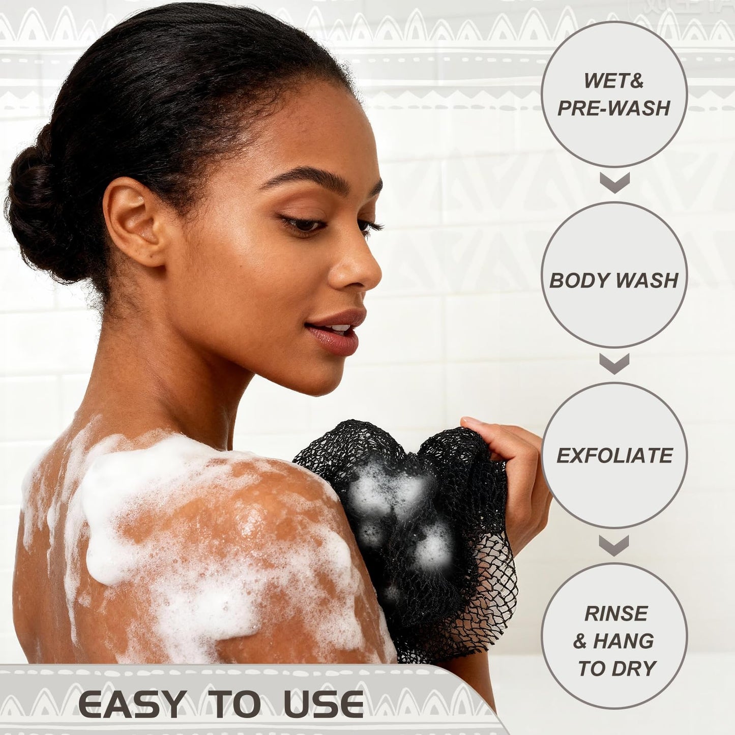 SPMKTBOZAI African Net Sponge Authentic, Loofah Exfoliating Body Scrubber Bath Sponge, African Exfoliating Net Sponge Back Scrubber Washcloth for Shower, Body Care Bathing Accessories (Beige)