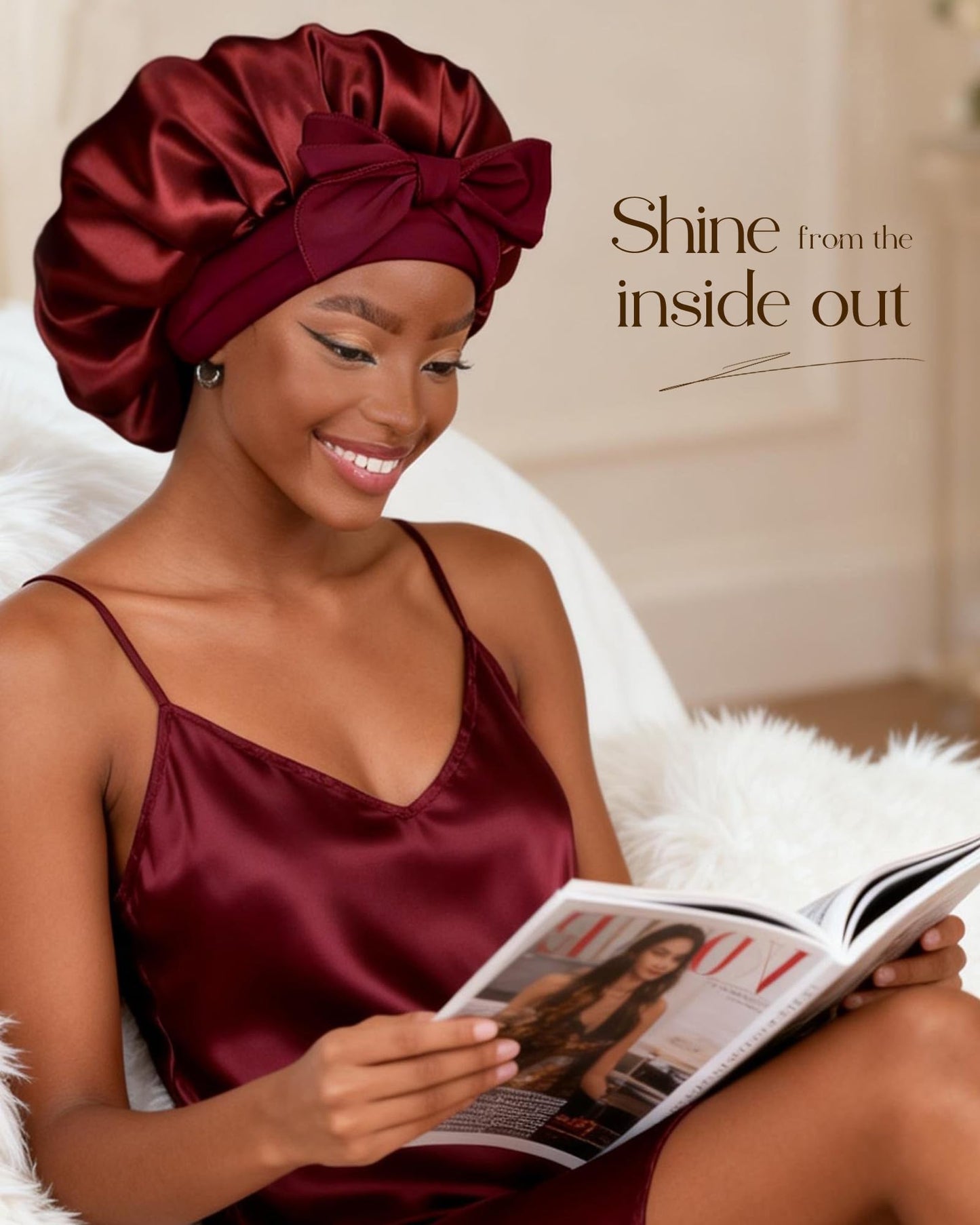 YANIBEST Adjustable Satin Bonnet for Sleeping Women Double Layer Hair Wrap Reduce Friction Prevent Frizz Natural Curly Hair, Burgundy