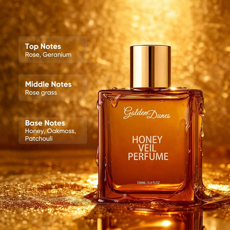 HABOHUSE Golden Dunes Honey Veil Eau de Parfum – Honey, Oud, Patchouli, Vanilla & Bergamot with Floral-Amber Spicy Notes, Clean Vegan Essential Oils, Long-Lasting Unisex Fragrance, 100 ml