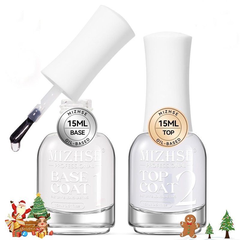 MIZHSE Quick Dry Base & Top Coat Nail Polish - 15ml High-Gloss Protective Finish for Long-Lasting Manicure
