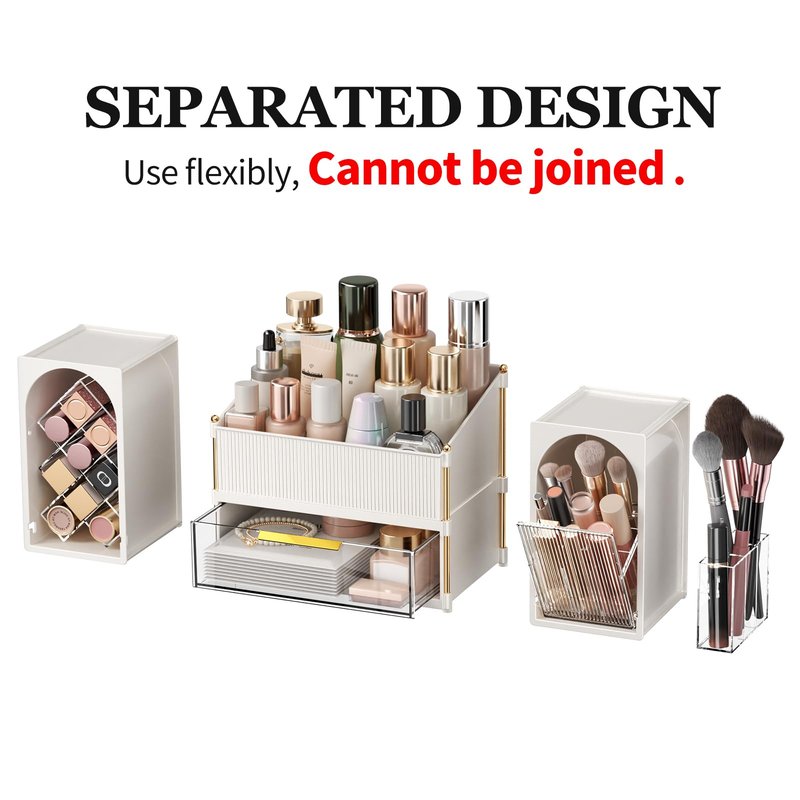 CVGETME Makeup Organizer for Vanity with Brush Holder, Large Bathroom Countertop Cosmetic Organizer Skin Care Storage, Easy to Store Lipsticks, Nail Polishes, Perfumes (White+Transparent)