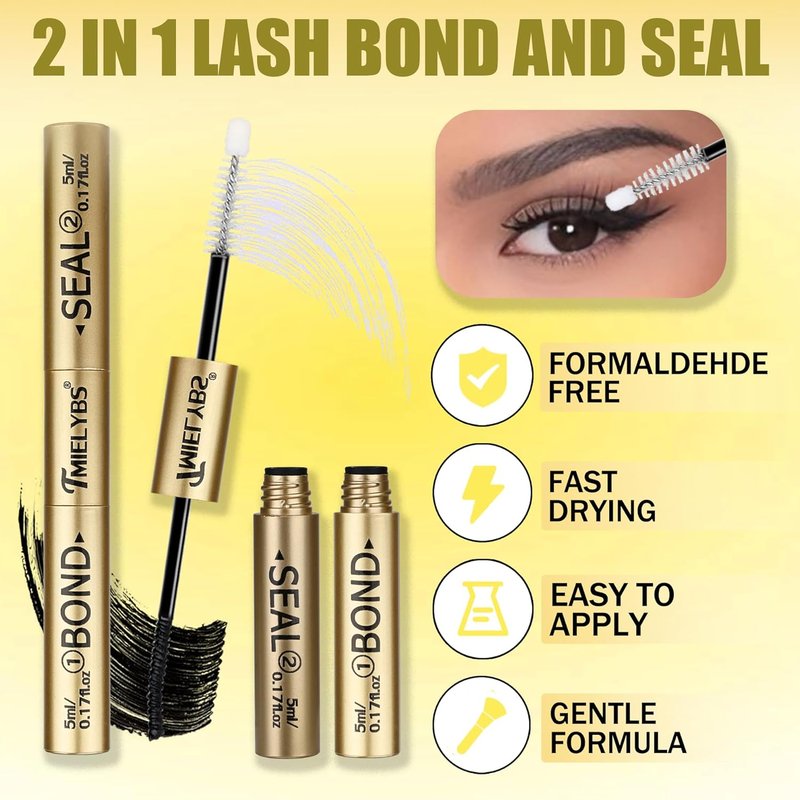 Lash Bond and Seal - Waterproof 2-in-1 Cluster Glue for 72-Hour Hold | Non-Irritating DIY Eyelash Extensions, 10ML