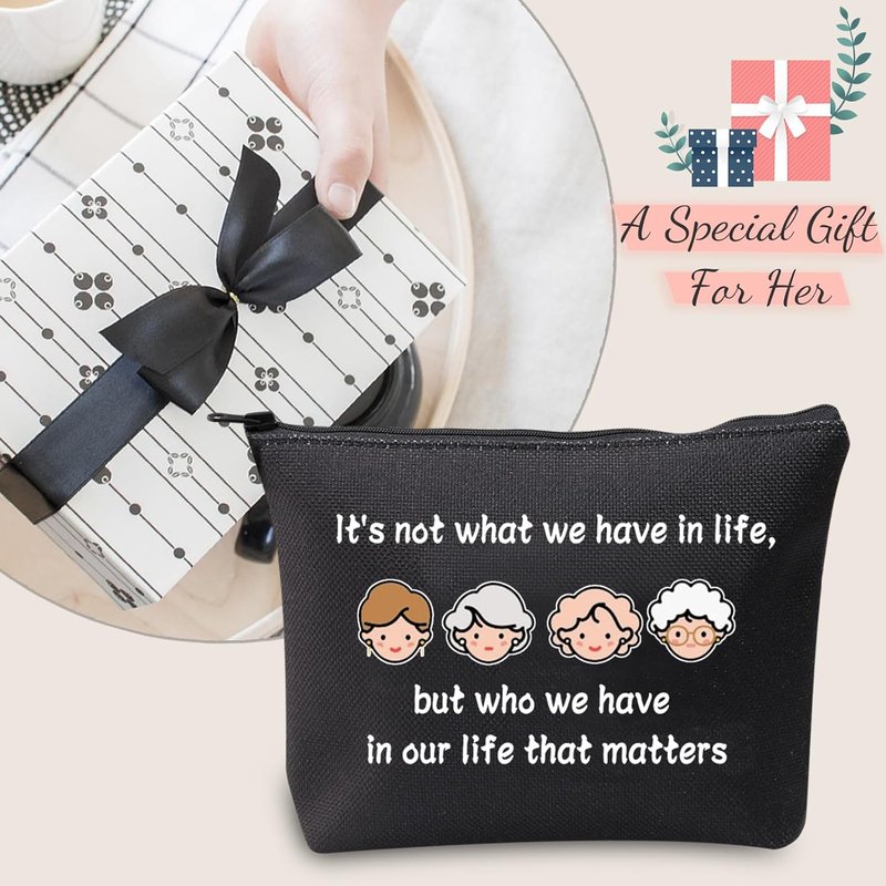 JXGZSO Golden Friends Makeup Travel Bag - Meaningful Birthday Gift for Friendship | Black