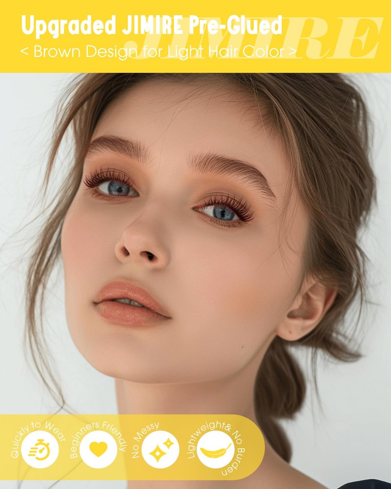 JIMIRE Brown Self-Adhesive Eyelashes Press on Lashes Clusters, Natural Look Pre-Glued Lash Clusters No Glue Needed Wispy 10-12MM Individual Lashes Brown Cluster Eyelash Extensions