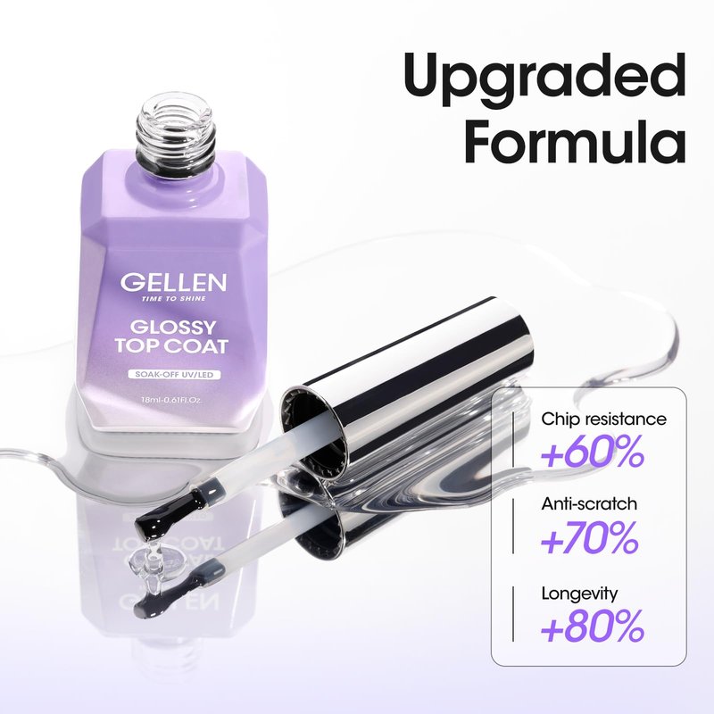 Gellen 4 in 1 Nail Glue Gel and No Wipe Gel Top Coat for False Nail Tips & Acrylic Nails & Clear Press on Nails, 18ML Long Lasting Nail Gel Kit, Home Salon Manicure Set