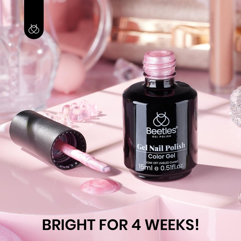 Beetles Pearl Pink Gel Nail Polish – Soft Afternoon Mermaid Gel Polish, 15ml Thread Effect Pink Nails Swirl Shell UV LED Soak Off Gel Manicure
