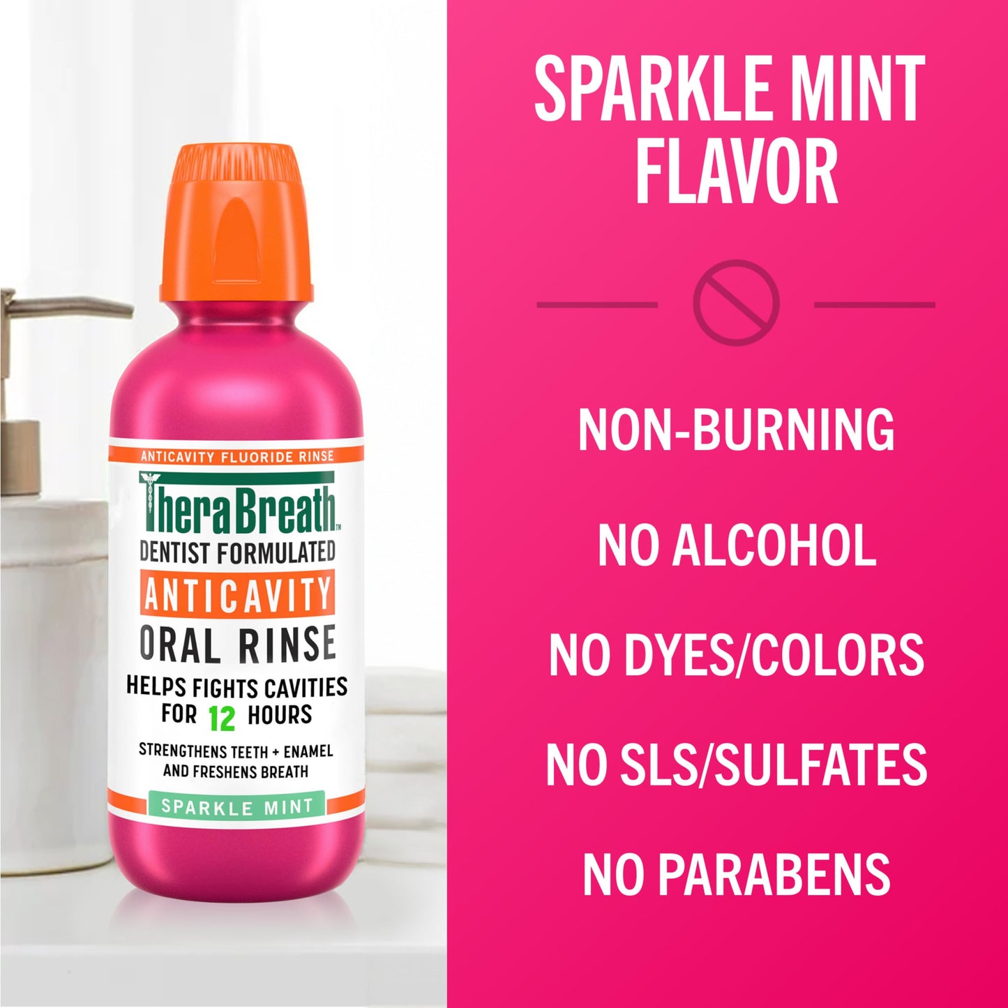 TheraBreath Anticavity Fluoride Mouthwash, Sparkle Mint, Dentist Formulated, 1 Liter