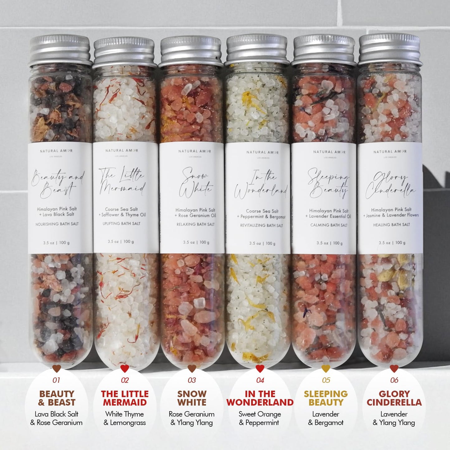 Handmade Bath Salt Gift Set 6 Pack, All Natural, Scented with Essential Oils, Gift for Women